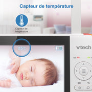 Monitor de video para bebés VTech con 2 cámaras y pantalla LCD a color de 5", hasta 17 horas de transmisión de video y 31 horas en modo solo audio, visión nocturna, giro-inclinación-zoom: VM924-2