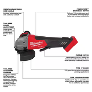 Esmeriladora angular inalámbrica M18 FUEL de 18V con motor sin escobillas de 4-1/2 pulg./5 pulg. con interruptor de paleta, dos baterías de 6.0 Ah y cargador