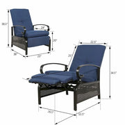 Sillón reclinable ajustable para patio con cojín - 38 (profundidad) x 26.5 (ancho) x 38.5 (alto) PULGADAS