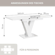 Malvi - Mesa de comedor extensible a 160 cm - 120x80x75 cm - Moderna - Mesa de cena - Mesa de comedor - Mesa para comedor, sala de estar - Mesa extensible - Blanco alto brillo