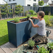 Cama elevada Metzler para jardín con espacio de almacenamiento – Acero con recubrimiento en polvo en color antracita RAL 7016 | Cama de cultivo metálica resistente a la intemperie, huerto, jardinera elevada | 160 x 85 x 50 cm