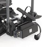 Portabicicletas de enganche Fischer ProlineEvo 2, para 2 bicicletas hasta 60 kg de carga útil, apto para bicicletas eléctricas, premontado, bloqueable, plegable