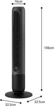 Ventilador de torre Philips serie 5000. Potente flujo de aire de 8,0 m/s, ultra silencioso de 24 dB, bajo consumo energético, mando a distancia, 5 niveles de velocidad, modo sueño, temporizador de 9 h, oscilación de 80° (CX5540/01)