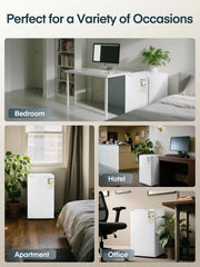 Refrigerador con congelador FOHERE 90L, mininevera pequeña con 7 niveles de temperatura ajustables, eficiente energéticamente y ultrasilenciosa para residencia de estudiantes/oficina, blanco