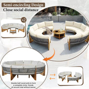 Set de sofá seccional redondo de madera de acacia para exteriores con mesa de centro, 12 plazas