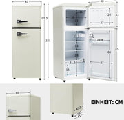 Frigorífico retro Merax 92L, combinación frigorífico-congelador, mininevera de dos puertas con congelador de 28L, frigorífico independiente, 7 niveles de temperatura, 41x105,5 cm - Blanco antiguo