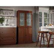 Alacena de madera maciza 100% con puertas de vidrio esmerilado, puertas sólidas, 2 cajones y estantes ajustables