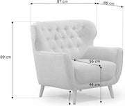 Sillón Abby de CAVADORE / Sillón tapizado retro con aspecto de terciopelo y botones decorativos / 87 x 89 x 88 / Aspecto de terciopelo, verde