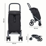Carro de la compra Carlett de 4 ruedas plegable, bolsa extraíble de gran capacidad 53L / 15kg y bolsa térmica de 10L, manillar ajustable, freno de seguridad, convertible en 2 ruedas, Classic Duo, blanco