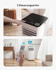 Aire acondicionado portátil 9000 BTU con tubo de escape | Aire acondicionado móvil 4 en 1 | Funcionamiento silencioso | Pantalla digital + mando a distancia | Kit de instalación para ventana | Temporizador de 24h | Para habitaciones de hasta 25 m²