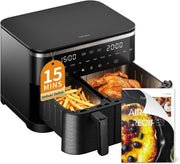 Freidora de aire de 11L, 2 compartimentos, freidora sin aceite 10 en 1 con pantalla táctil digital, ajustable de 30°C a 200°C, 90% menos de grasa, fácil limpieza