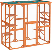 Recinto exterior para gatos Wiltec 168 x 82 x 166,5 cm con 6 superficies de descanso, recinto para gatos resistente a la intemperie para jardín, caseta para gatos con malla de alambre y techo de betún