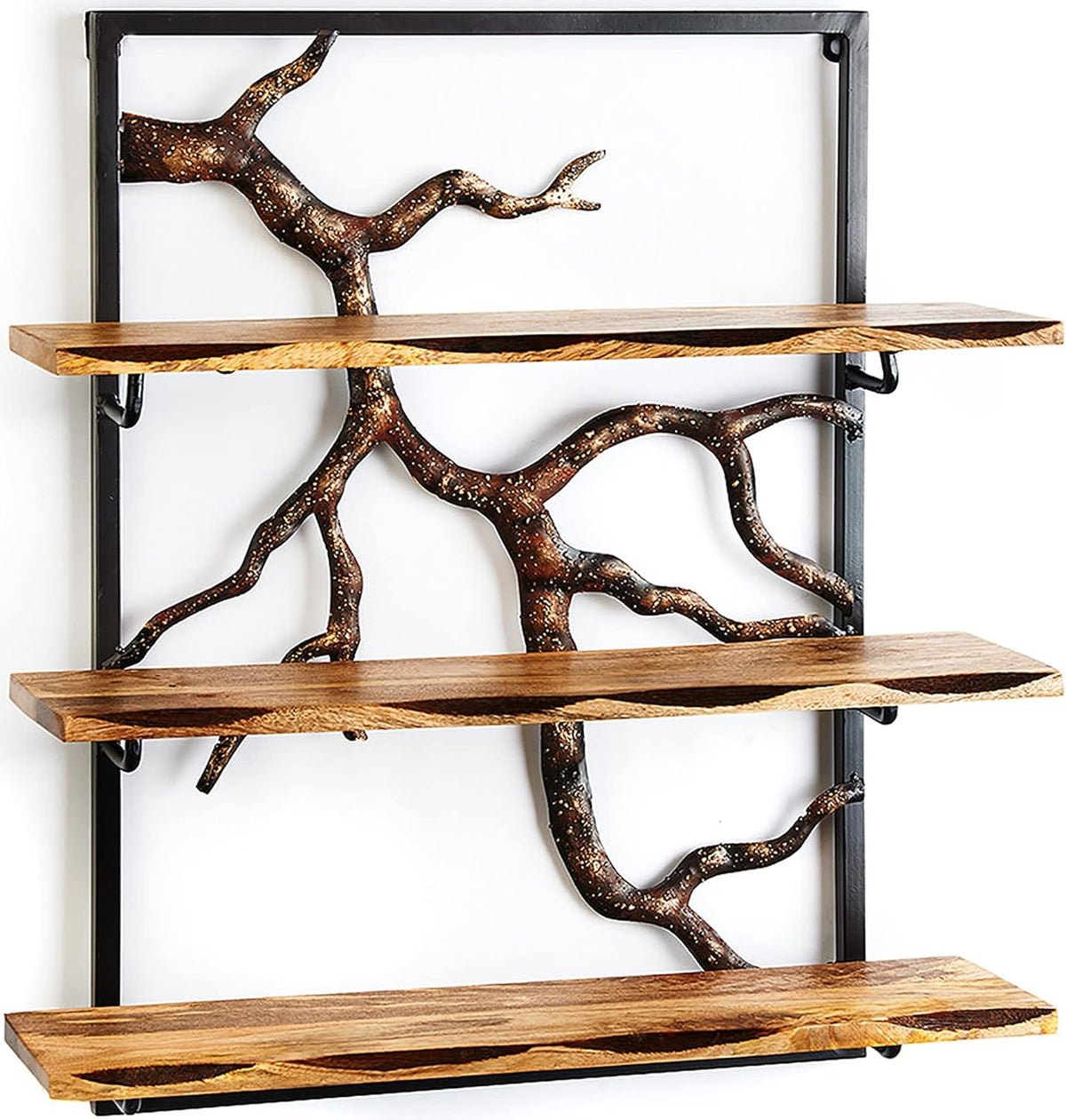 Estantería de pared Kobolo - Rama de árbol - 3 estantes - 59x20x66 cm - de hierro y madera