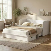 Cama Murphy convertible tamaño queen Mjkone con colchón, carga USB y cajones de almacenamiento