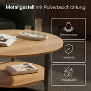 Mesa de centro red onda skølm Drakkar Ø70 cm – Mesa de salón de madera maciza de roble y estructura de metal – Mesa de sofá con 2 estantes – Mesa auxiliar pequeña aceitada – Mesa de madera para salón con espacio de almacenamiento – Mesa de centro