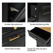 Mueble de cocina para basura con frente abatible, encimera de madera y cajón organizador
