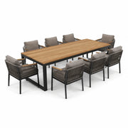 Conjunto de comedor de jardín de aluminio con tablero de mesa de madera de teca y 8 sillas