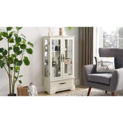Vitrina de cristal iluminada con estantes ajustables: elegante vitrina de 2 puertas con cajón integrado, incluye bombilla