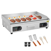 Plancha Eléctrica VEVOR 4400 W, Plancha Comercial, Placa de Cocción de Hierro y Acero Inoxidable, Temperatura Ajustable 50-300 °C, 2 Espátulas y 2 Cepillos, para Restaurante, Barbacoa y Snack-Bar
