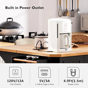 Isla de cocina extensible con alas abatibles, carrito de cocina sobre 4 ruedas con toma de corriente, mesa isla móvil con 2 puertas y 6 cajones