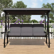 Columpio de porche para exteriores Coolmee de 3 plazas, silla columpio para patio 2 en 1 con cojines extraíbles gruesos y estructura de acero resistente a la intemperie para patio trasero y jardín