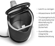 Hervidor de agua de acero inoxidable Aarke negro mate: hervidor eléctrico de 1,2 L, múltiples ajustes de temperatura, base giratoria de 360°, ebullición silenciosa, boquilla antigoteo