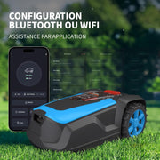 Robot cortacésped inalámbrico automático LEADZM 1200 m² - Recarga automática, control por app Bluetooth/Wi-Fi, altura de corte 25-65 mm, ancho de corte de 220 mm, pendiente 47%, resistente al agua IPX5