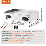 Plancha Eléctrica VEVOR 4400 W, Plancha Comercial, Placa de Cocción de Hierro y Acero Inoxidable, Temperatura Ajustable 50-300 °C, 2 Espátulas y 2 Cepillos, para Restaurante, Barbacoa y Snack-Bar