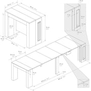 PAZZO DESIGN, Mesa Consola Extensible con Soporte para Extensiones Elvire, Roble Rústico, hasta 12 plazas, Mesa Consola de Cocina, Fabricado en Italia, de 45 a 300 cm - id_1931