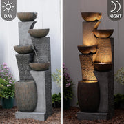 Fuente de jardín grande Bumilgar para exteriores con iluminación LED, fuente en cascada de 5 niveles para jardín, balcón, terraza, 134x46x37 cm