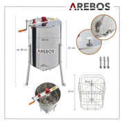 Extractor de miel manual de acero inoxidable de 4 cuadros, extractor tangencial AR-HE-HS4R con tapa, accesorio de apicultura para extractor de miel