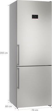 Frigorífico combi Bosch XXL Serie 6, 203 x 70 cm, 311 L de refrigeración y 129 L de congelación, NoFrost, VitaFresh XXL, interior flexible, balda abatible, Perfect Fit, acero cepillado, KGN49AIBT