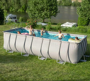 Set completo de piscina con estructura Summer Waves | Rectangular 549x274x132 cm gris | Set de piscina desmontable | Piscina de jardín y natación incl. bomba de filtro de arena, tapiz de suelo, lona cobertora y escalera de acceso