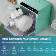 AIRMSEN Mini Lavavajillas de Encimera, 5+1 Programas, Depósito de Agua de 5L, Control Táctil y Pantalla LED, Adecuado para Cocinas Familiares, Apartamentos y Dormitorios, Verde