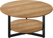 Mesa de centro red onda skølm Drakkar Ø70 cm – Mesa de salón de madera maciza de roble y estructura de metal – Mesa de sofá con 2 estantes – Mesa auxiliar pequeña aceitada – Mesa de madera para salón con espacio de almacenamiento – Mesa de centro