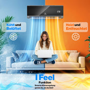 Set de aire acondicionado Split KESSER®, función WiFi/App, refrigeración A++/calefacción A+, 18000 BTU/h (5.300W) muy silencioso, refrigerante R32, mando a distancia, función de temporizador, material de montaje, antracita