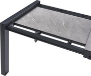 Mesa de jardín Beliani HPL efecto piedra gris rectangular 160/220x90 cm extensible con estructura de metal negra Binasco