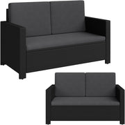 STEELSØN Elnath Sofá de jardín de 2 plazas – Salón de jardín de ratán negro/antracita – Cama lounge para balcón/jardín/terraza – sofá pequeño que ahorra espacio – Set de sofá para exteriores con cojines – muebles de balcón resistentes a la intemperie