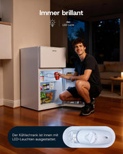 Refrigerador con congelador superior Upstreman 84L, 39dB silencioso y luz LED, refrigerador pequeño con puerta reversible, TM84 blanco