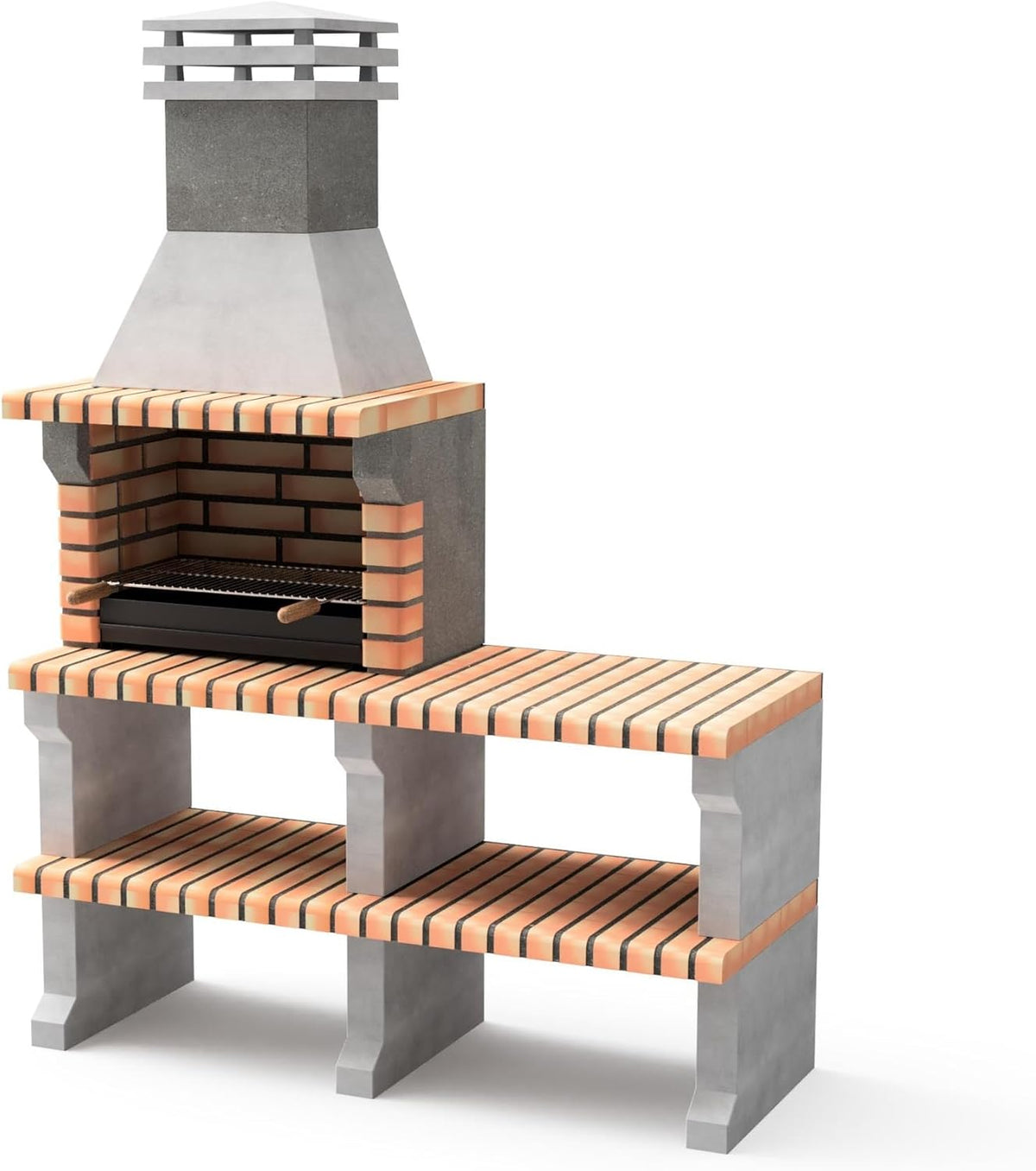 MOVELAR - Barbacoa de hormigón prefabricada para leña y carbón modelo Liz Plus XL (Gris y Naranja - 146 x 58 x 217 cm) REF: M00335 - Cocina de exterior para jardín y terraza