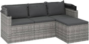 Sofá de jardín de 3 plazas con techo y reposapiés, muebles de jardín tipo lounge, conjunto de jardín, muebles de salón, salón para balcón, rincón de asiento para balcón, zona de estar para jardín, ratán sintético gris