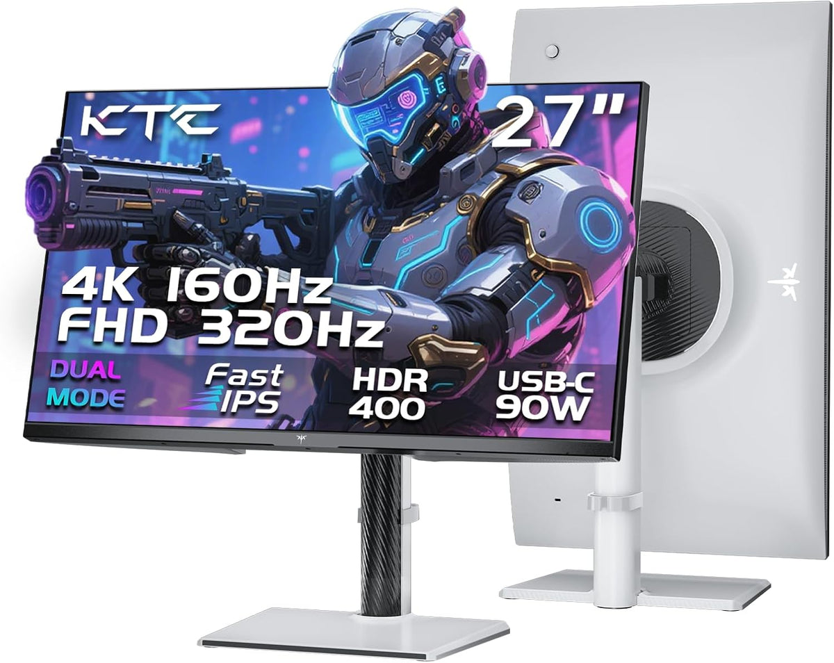 Monitor Gaming KTC 4K de 27 pulgadas, modo dual 4K@160Hz / FHD@320Hz con cambio fluido, panel IPS rápido, 1ms, HDR400, Adaptive Sync, 125% sRGB, 97% DCI-P3, ΔE