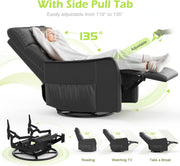 Sillón de masaje con función reclinable, sillón relax con calor y masaje, sillón de TV giratorio 360° para salón, mecedora con reposacabezas acolchado, 2 bolsillos laterales