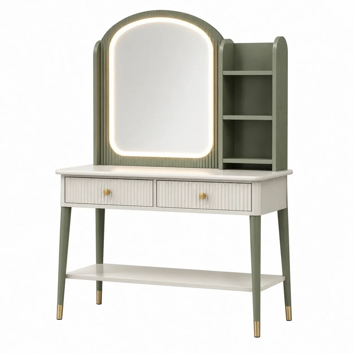 Tocador con LED, MDF, 2 cajones, verde/blanco