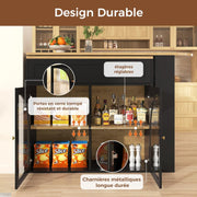 Mesa de bar extensible KOMHTOM, bar de cocina con espacio de almacenamiento, aparador con estantes, vitrina y cajón, mesa de comedor giratoria con armario de almacenamiento (negro)