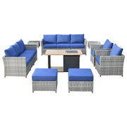 Set de muebles de exterior para patio XIZZI de 13 piezas de mimbre con fogata