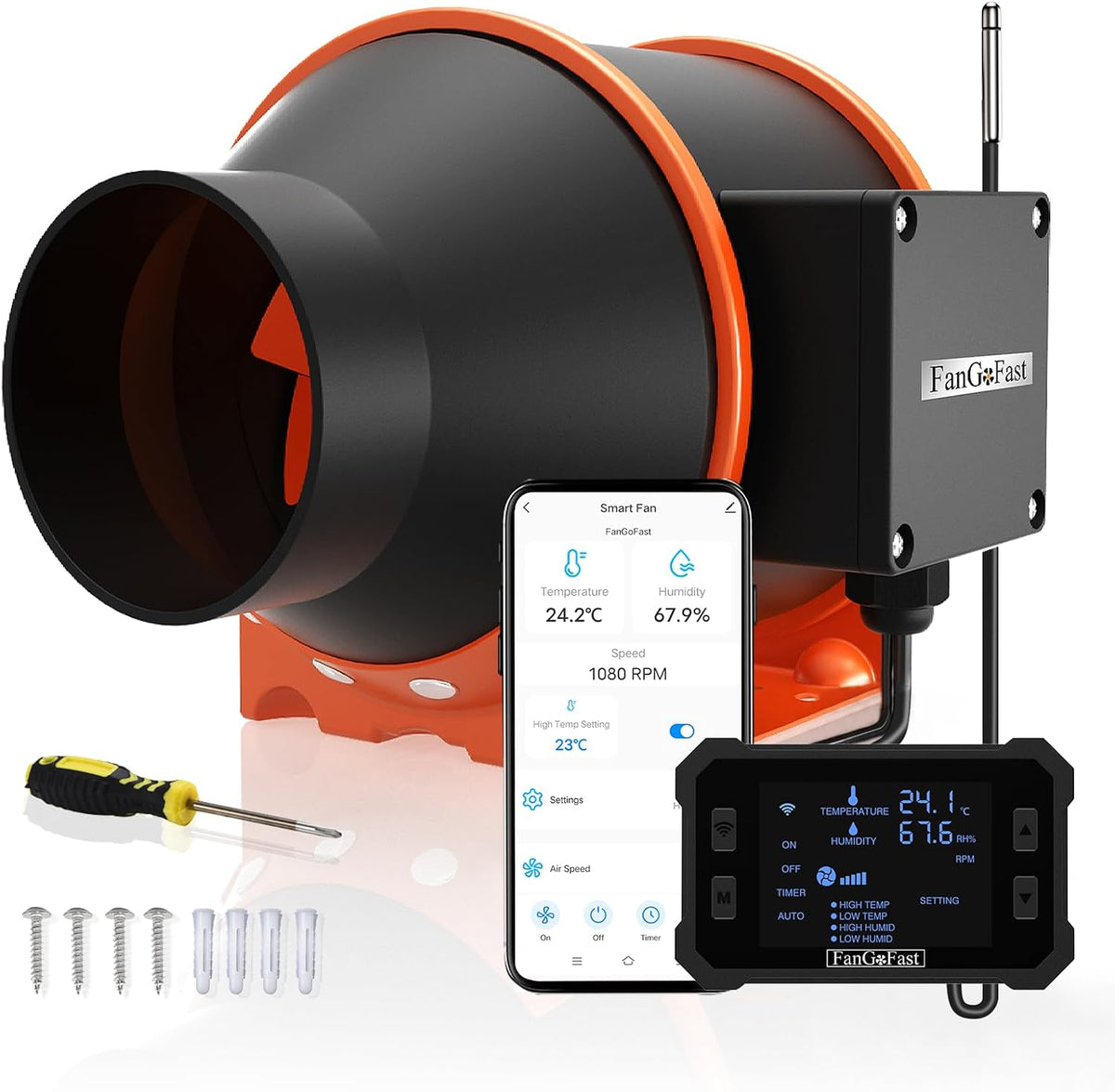 Ventilador de conducto FanGoFast de 100 mm controlado por APP con controlador de temperatura y humedad, motor EC, ventilador de extracción de 3000 RPM para refuerzo, tiendas de cultivo, ventilación y extractor de aire