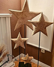 Estrella de madera sobre soporte de hierro, 4 tamaños, maciza, decoración invernal natural