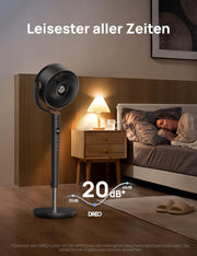 Ventilador de pie DREO muy silencioso, ventilador grande con mando a distancia, ventilador silencioso de 20 dB con motor CC, oscilación de 120°, 4 modos, altura ajustable de 94-107 cm, ventilador de suelo, TurboPoly Fan 512, gris