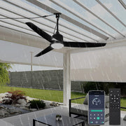 Ventilador de techo con iluminación y mando a distancia, resistente al agua IP65, ventilador de exterior regulable, lámpara de techo moderna con ventilador, ventilador silencioso con luz para dormitorio, balcón y exterior